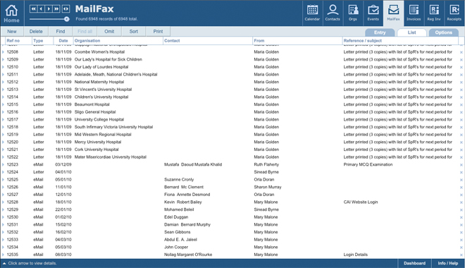FileMaker Mail & Fax Software list screen